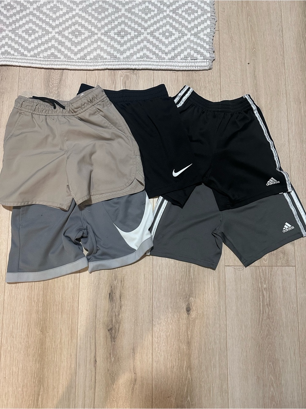 Kids Athletic Shorts Pack — Black, Gray, Tan. Nike adidas old navy